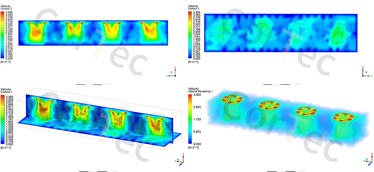 Simulación de flujo de viento mediante CFD para un gran proyecto de ventilación industrial.